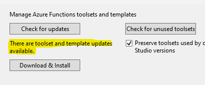 Install Azure functions tools Updates